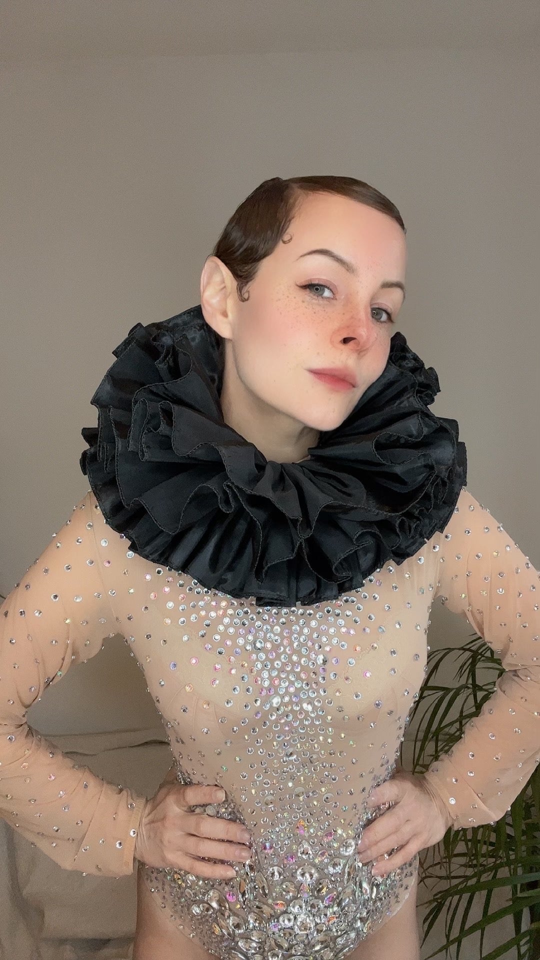 Black Extra Volume Taffeta Neck Ruffle