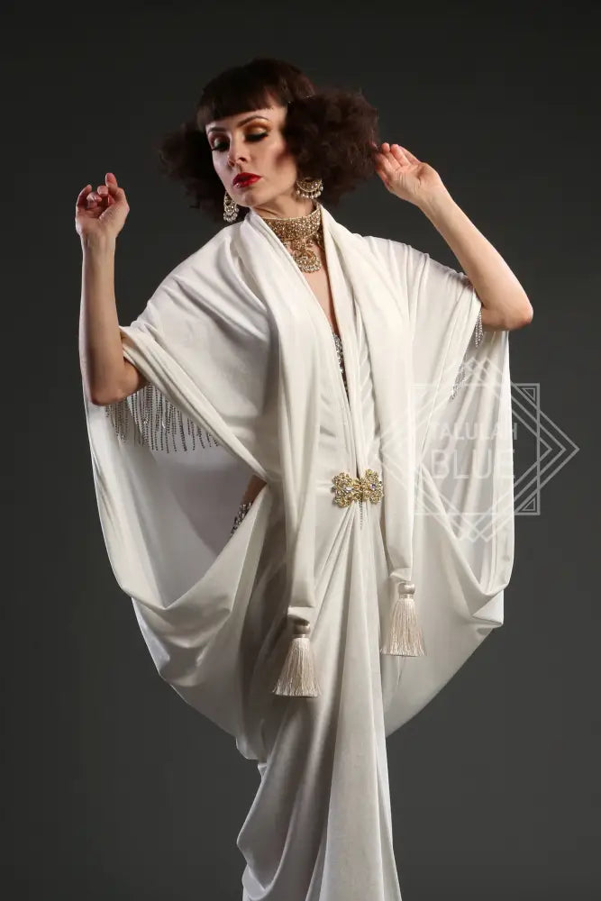 1920s Ivory Velvet Great Gatsby Bridal Wedding Dress - Floor length flapper Cocoon coat