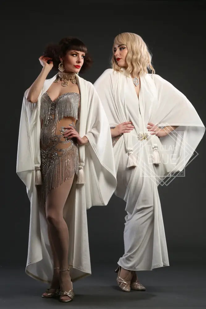1920s Ivory Velvet Great Gatsby Bridal Wedding Dress - Floor length flapper Cocoon coat