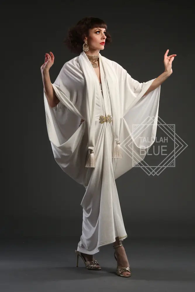 1920s Ivory Velvet Great Gatsby Bridal Wedding Dress - Floor length flapper Cocoon coat