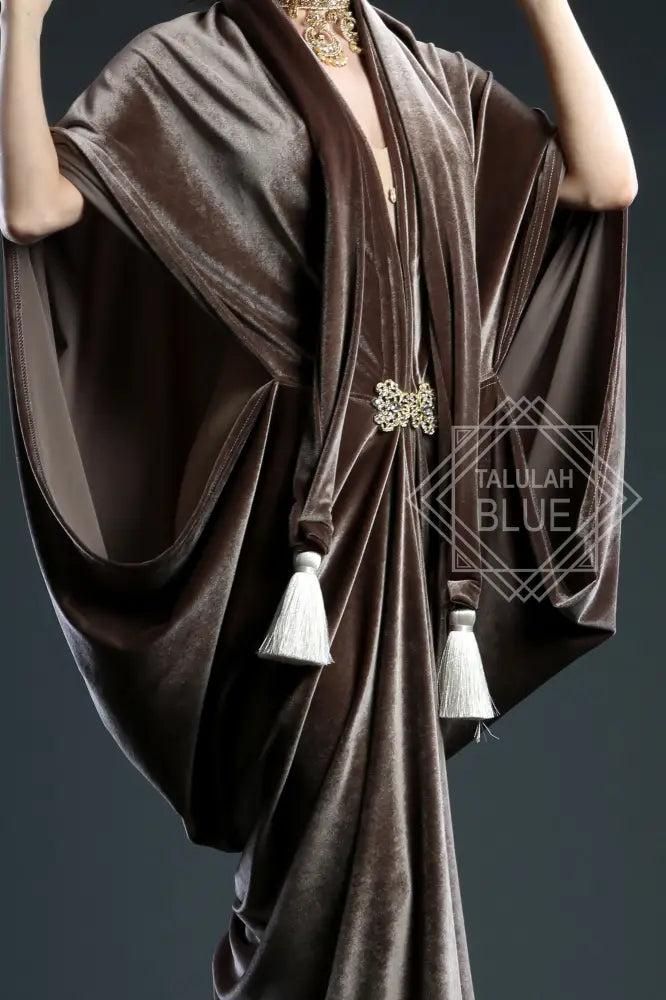 mushroom brown velvet 1920 Gatsby dressing gown robe