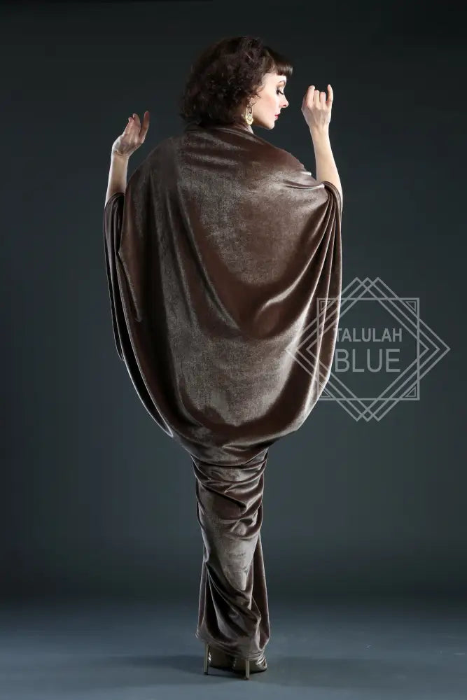 mushroom brown velvet 1920 Gatsby dressing gown robe