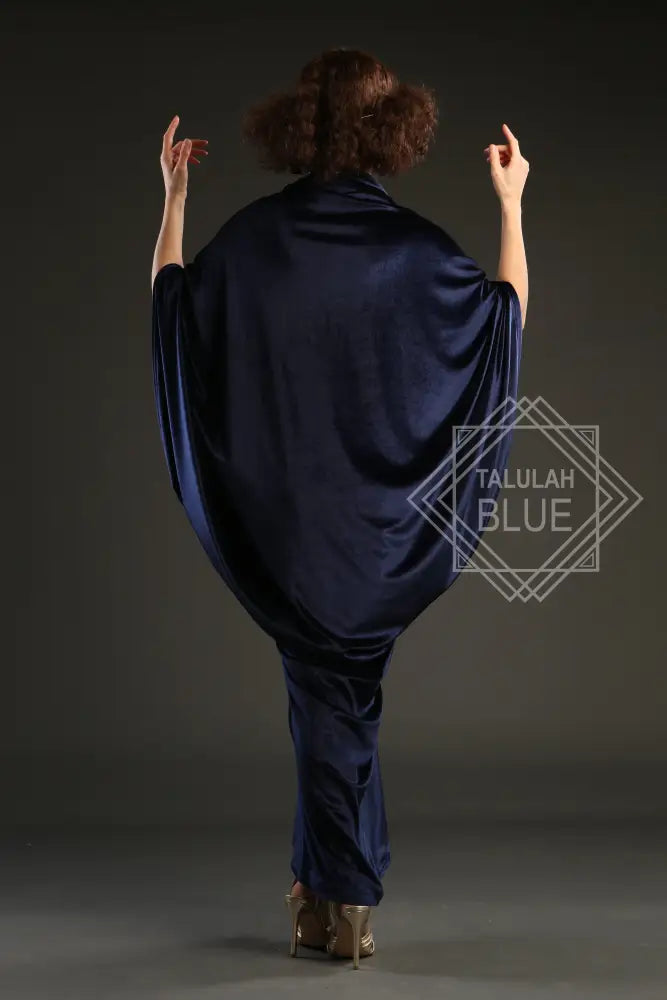 1920s Navy Velvet Great Gatsby Dress - Floor length flapper Cocoon coat