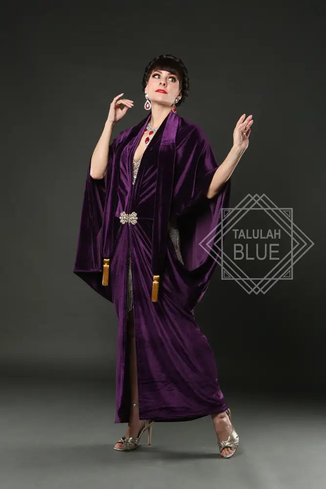 1920s Purple Velvet Great Gatsby Dress Floor length flapper Robe