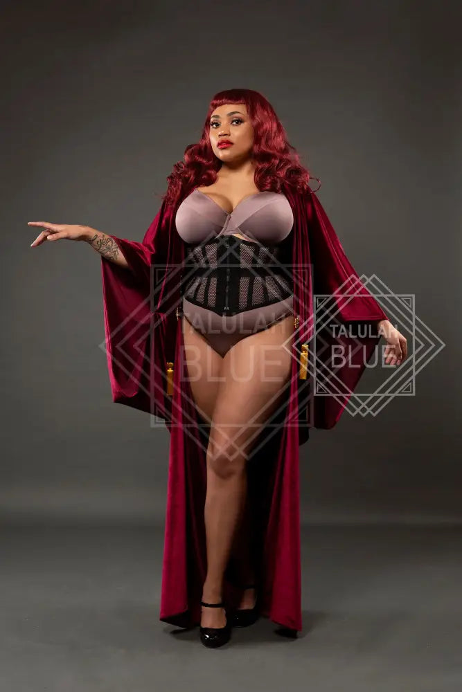 1920s Red Wine Velvet Great Gatsby Dress - Floor length flapper Cocoon coat