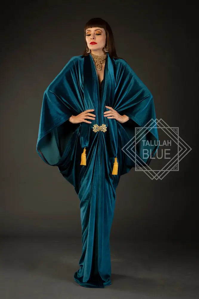1920s Teal Velvet Great Gatsby Dress Floor length flapper Cocoon