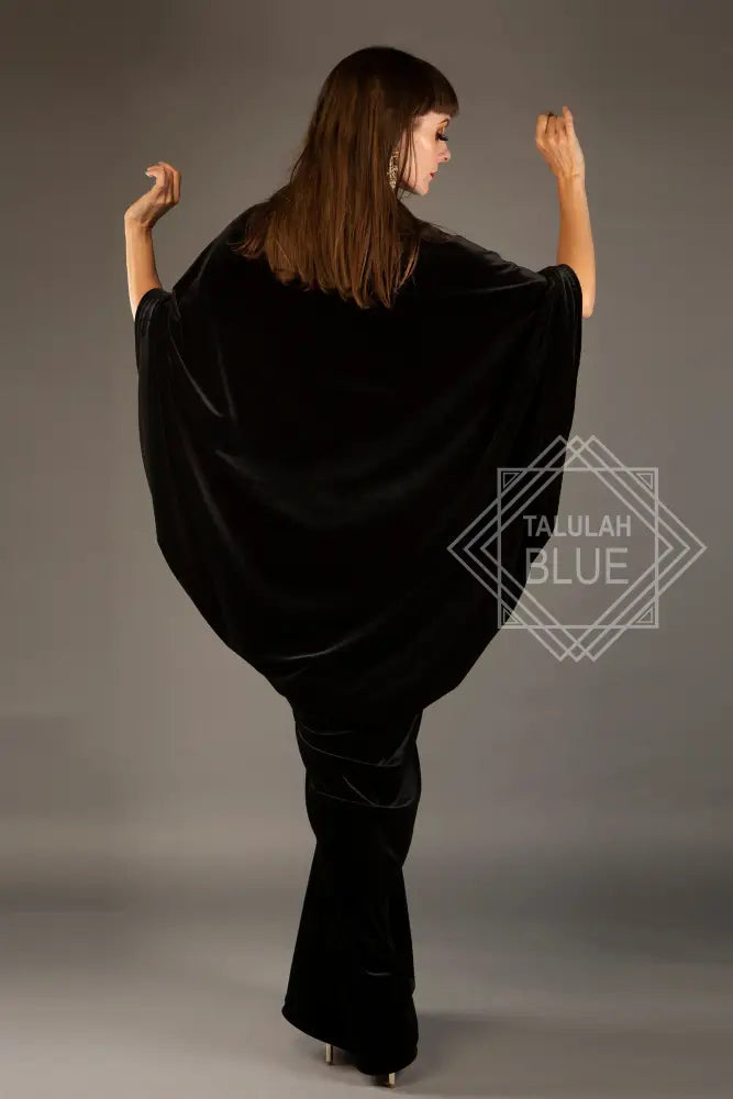 1920s Velvet Great Gatsby Black Dress - Floor length flapper Cocoon coat