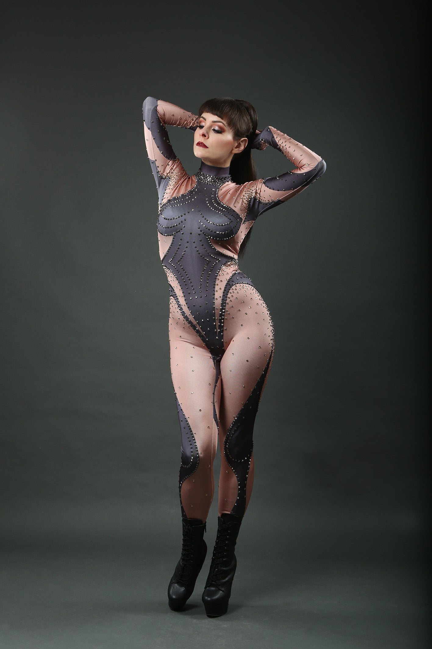 Burlesque Showgirl Full Body Rhinestone Catsuit