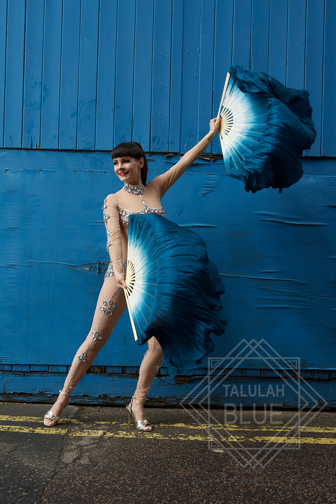 Blue to White Dip Dye Silk Fans