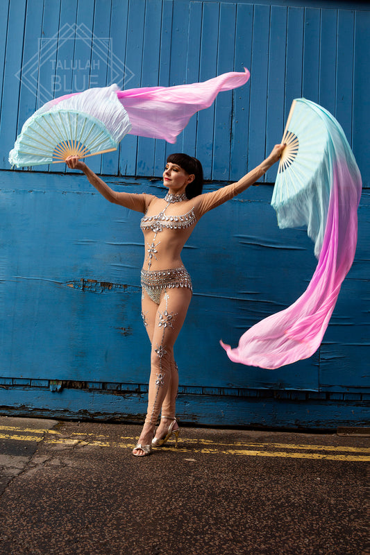 turquoise pink pastel silk veil fans