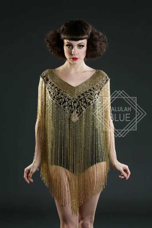 black gold long fringe collar cape