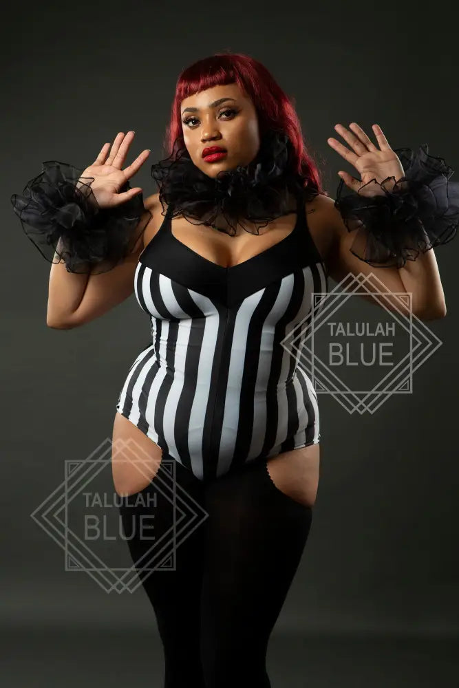 Black and White Stripe Circus Showgirl Leotard leotard