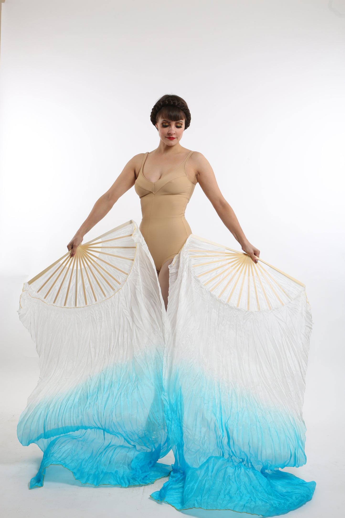blue dip dye silk veil fans bellydance costume burlesque costume