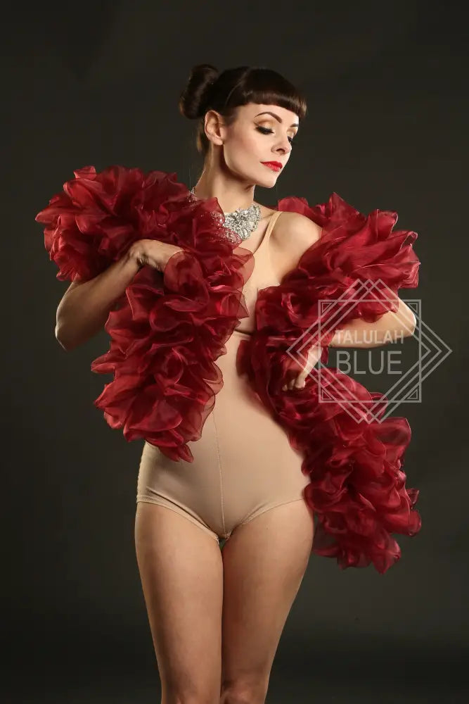 burlesque organza boa in burgundy Talulah Blue Creations ~ Burlesque Costumes