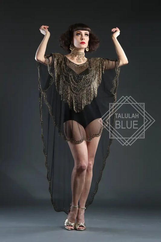 roaring twenites style flapper dress black beaded kaften, great gatsby party, sheer black mesh, vintage fashion