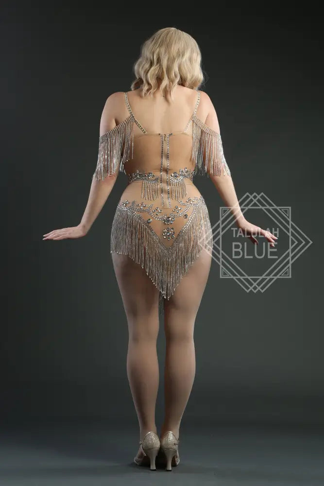 Nude Mesh Crystal Bodycon mini Flapper Dress 1920 showgirl great gatsby party fancy dress dance