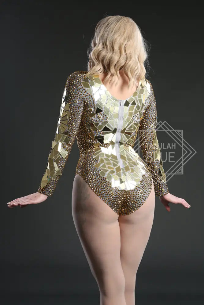 Gold Mirror Rhinestone Dance Leotard leotard