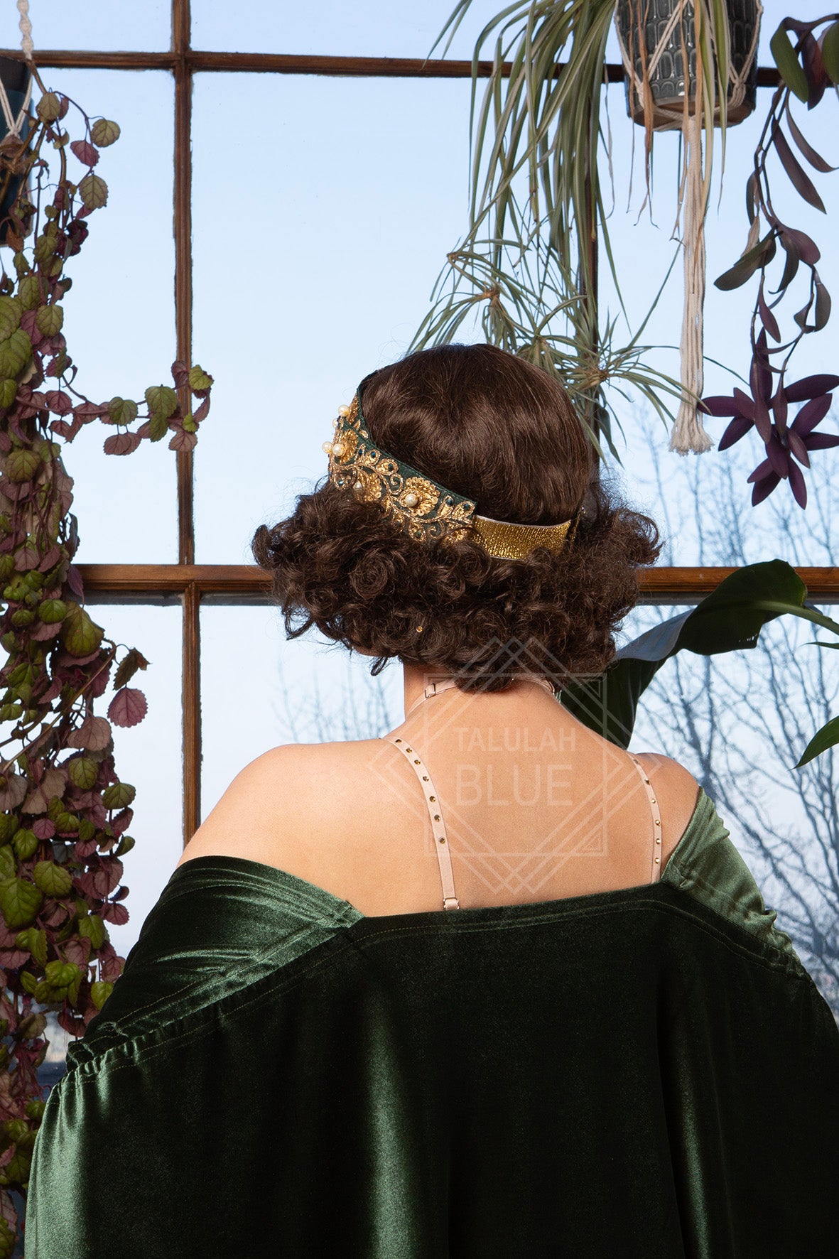 Black art deco hand beaded flapper headband, with long gold tassel for the perfect flappergirl outfit