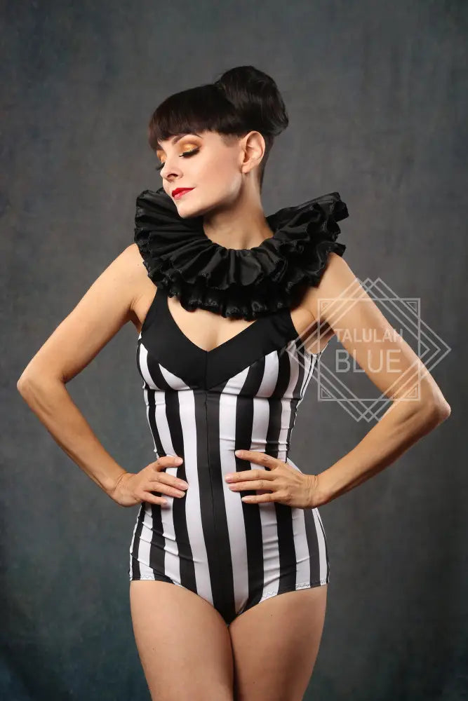 black satin clown ruffle costume