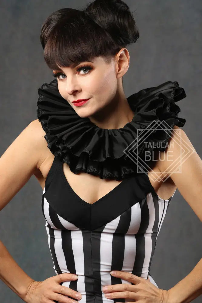black satin clown ruffle costume
