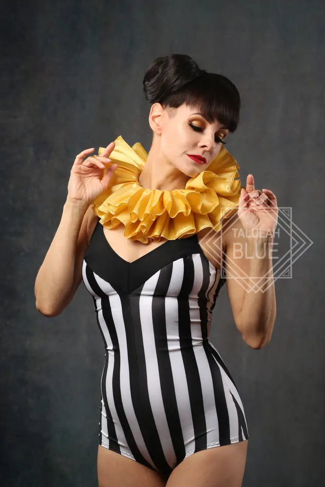 gold satin clown ruffle costume
