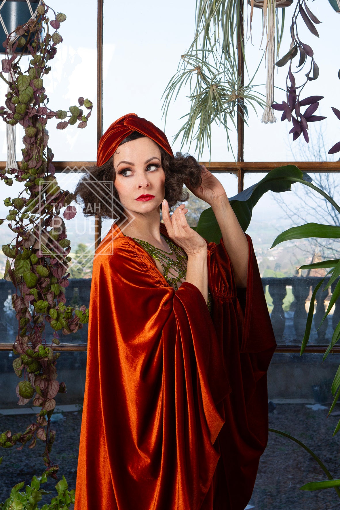 orange velvet turban great gatsby costume 1920's vintage style, burlesque costume, fashion turbans for ladies