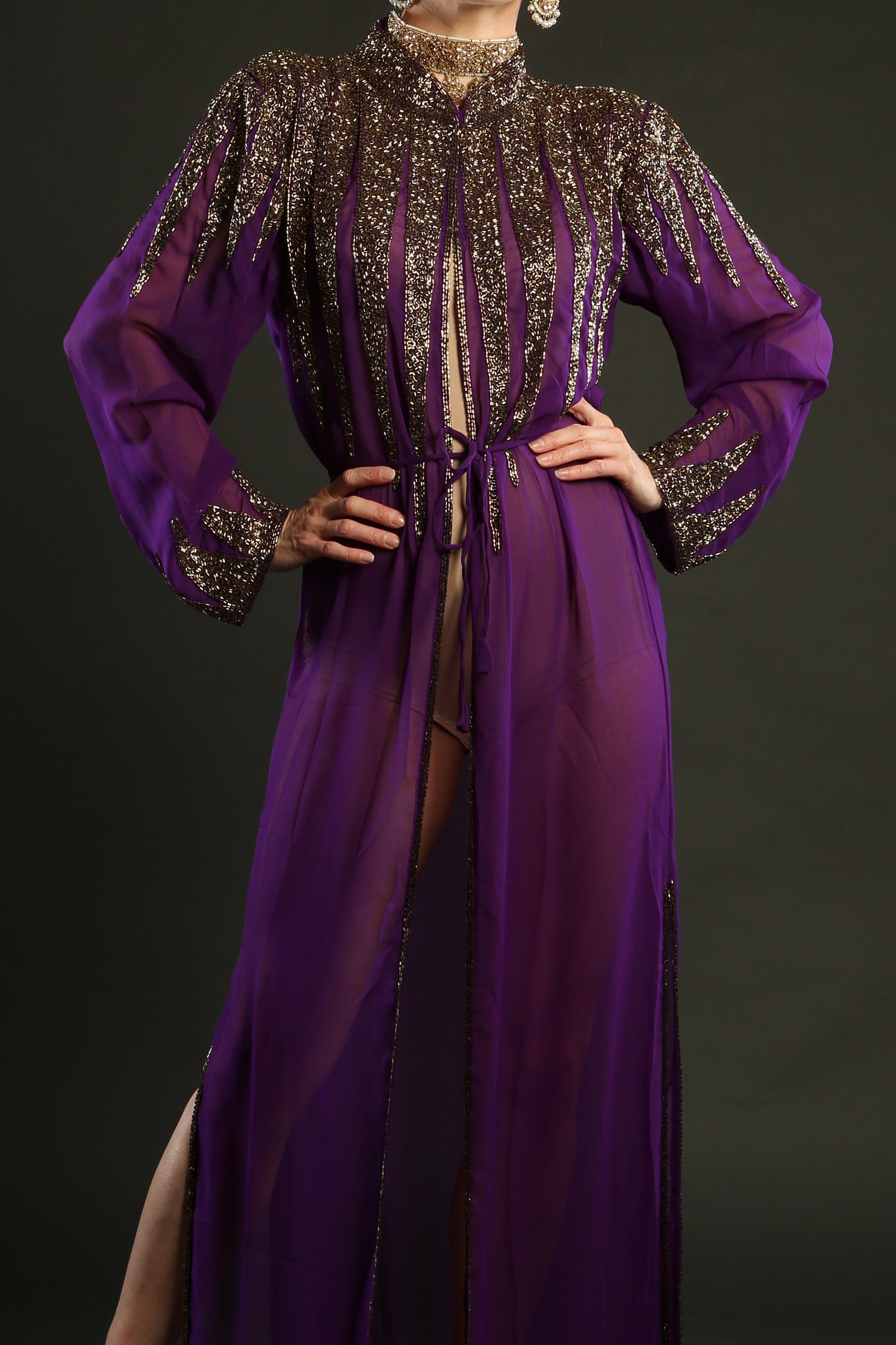 Dark Purple Embellished Gown Overcoat circus costume 1920 showgirl