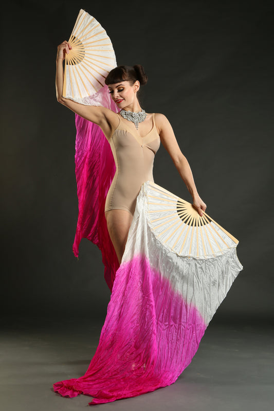 veil belly dance fans pink and white costume burlesque