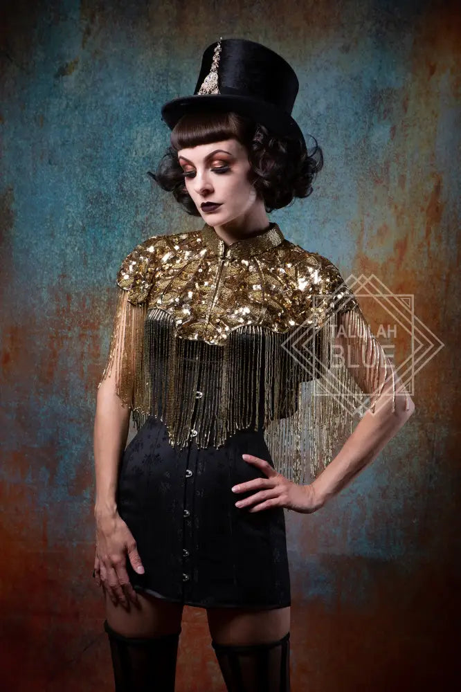 gold fringe sequin 1920's cape