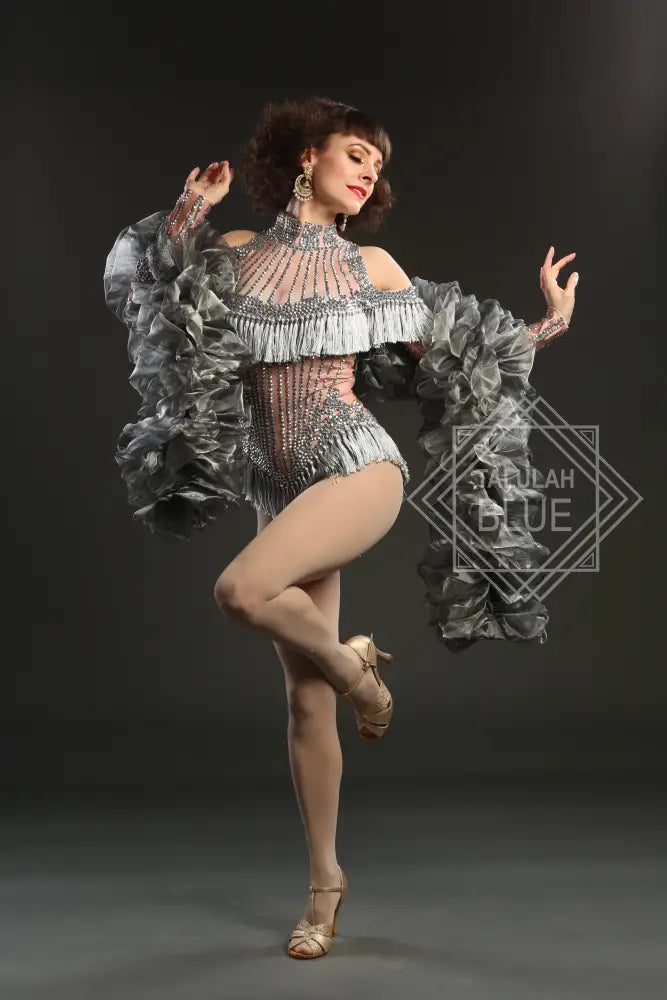 art deco leotard burlesque costume showgirl outfit drag queen silver tassel