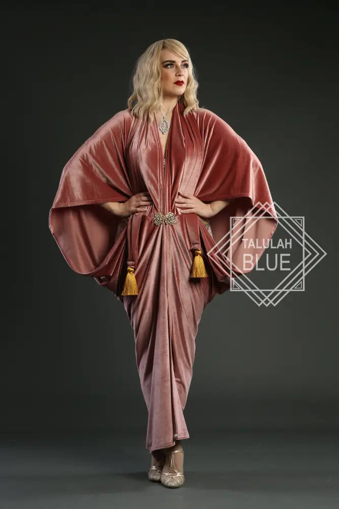 burlesque outfits, burlesque costume, flapper dress 1920s Blush Pink Velvet Great Gatsby Dress - Floor length flapper Cocoon coat