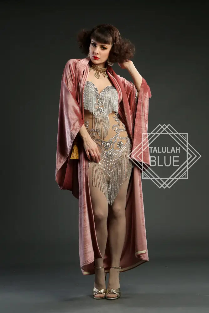 flapper dress 1920s Blush Pink Velvet Great Gatsby Dress - Floor length flapper Cocoon coat