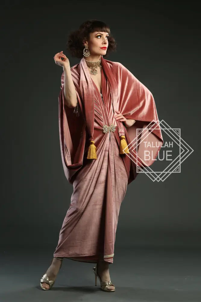 flapper dress 1920s Blush Pink Velvet Great Gatsby Dress - Floor length flapper Cocoon coat