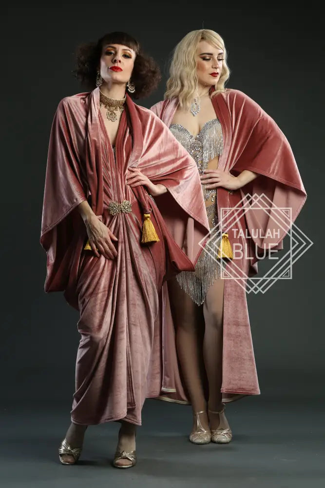 flapper dress 1920s Blush Pink Velvet Great Gatsby Dress - Floor length flapper Cocoon coat