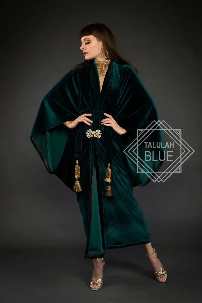 1920s Forest Green Velvet Great Gatsby Dress - Floor length flapper Cocoon Robe