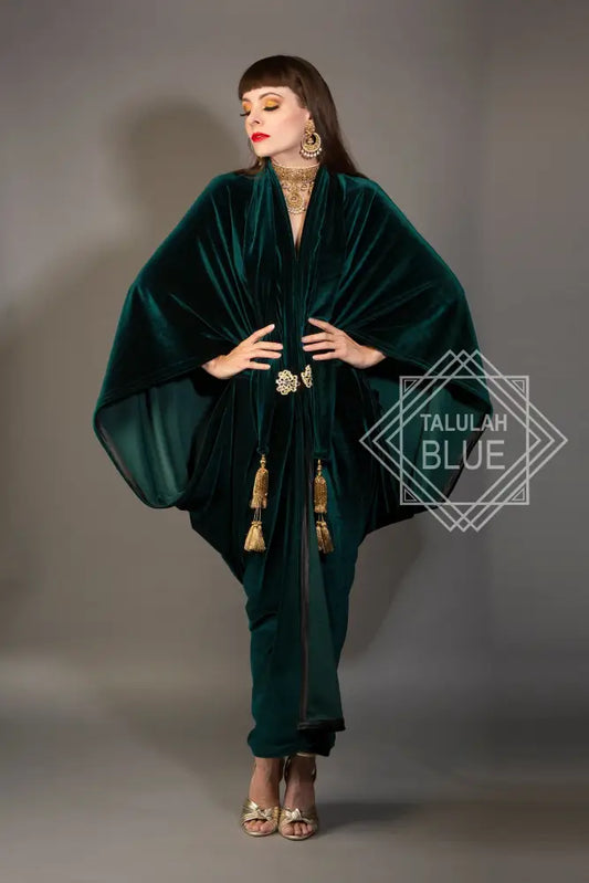 1920s Forest Green Velvet Great Gatsby Dress - Floor length flapper Cocoon Robe