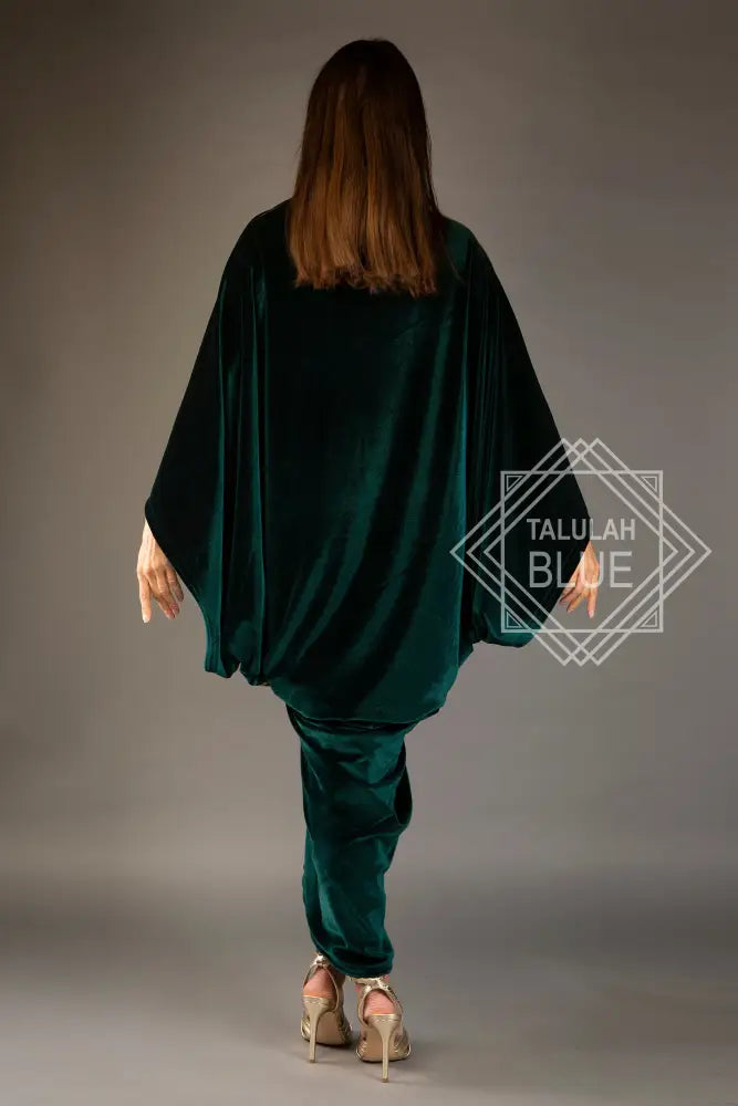 1920s Forest Green Velvet Great Gatsby Dress - Floor length flapper Cocoon Robe
