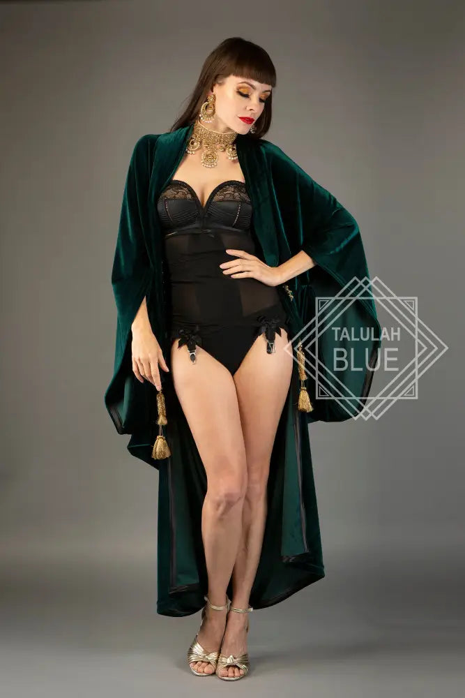 1920s Forest Green Velvet Great Gatsby Dress - Floor length flapper Cocoon Robe