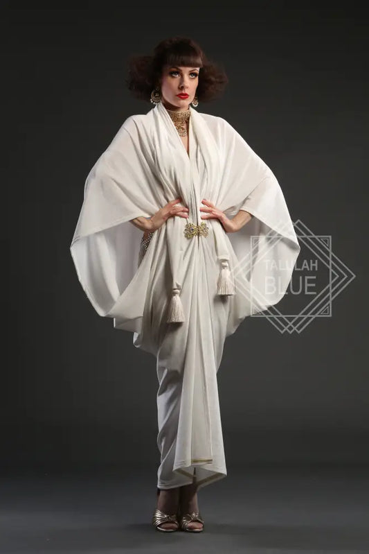 1920s Ivory Velvet Great Gatsby Bridal Wedding Dress - Floor length flapper Cocoon coat