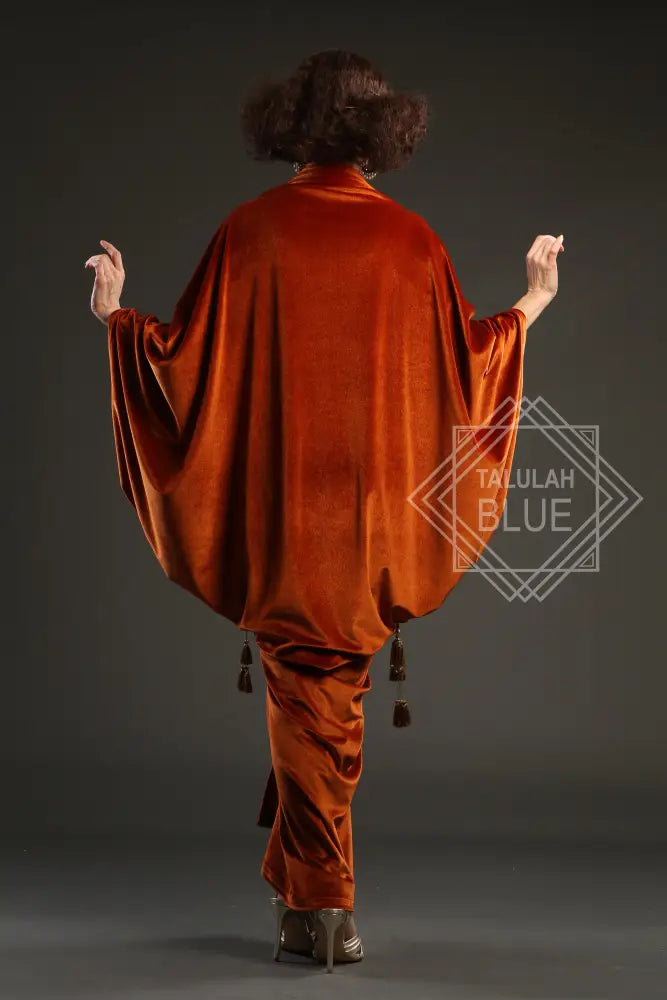 1920s Orange Velvet Great Gatsby Dress - Floor length flapper Cocoon coat