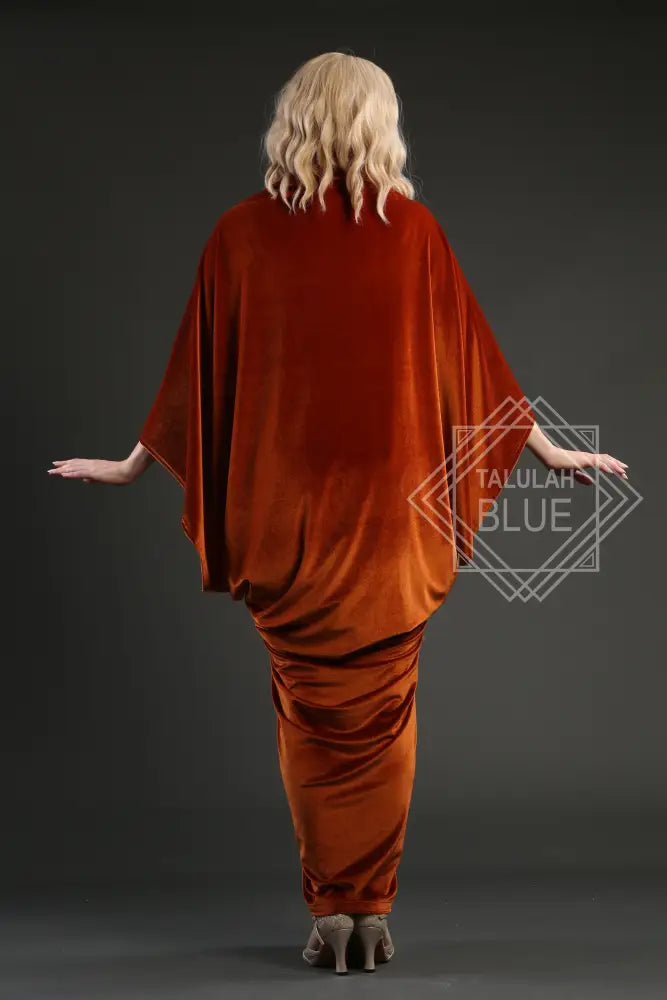 1920s Orange Velvet Great Gatsby Dress - Floor length flapper Cocoon coat