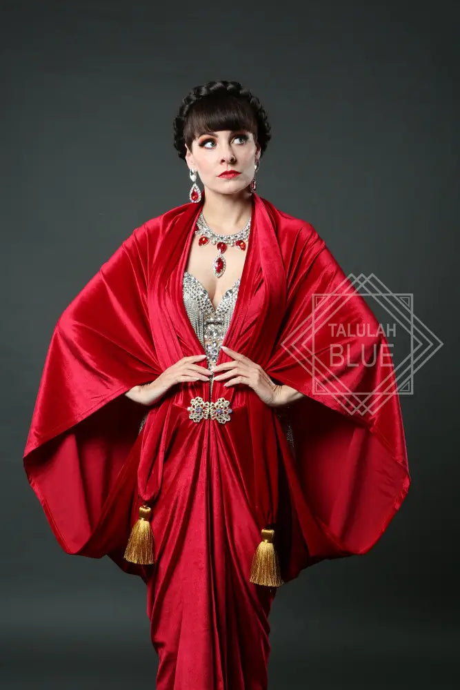 red 1920's flapper dress velvet gown robe