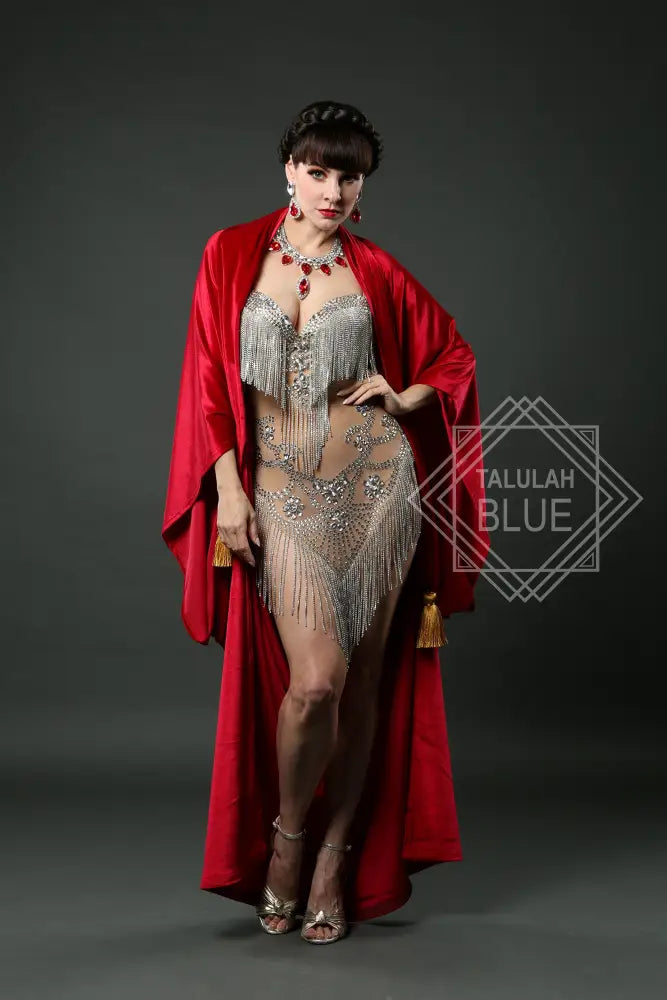 red 1920's flapper dress velvet gown robe