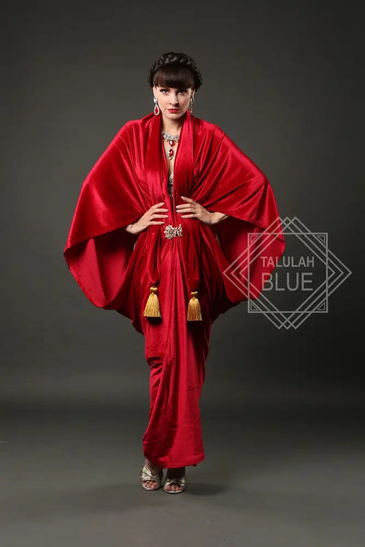 red 1920's flapper dress velvet gown robe