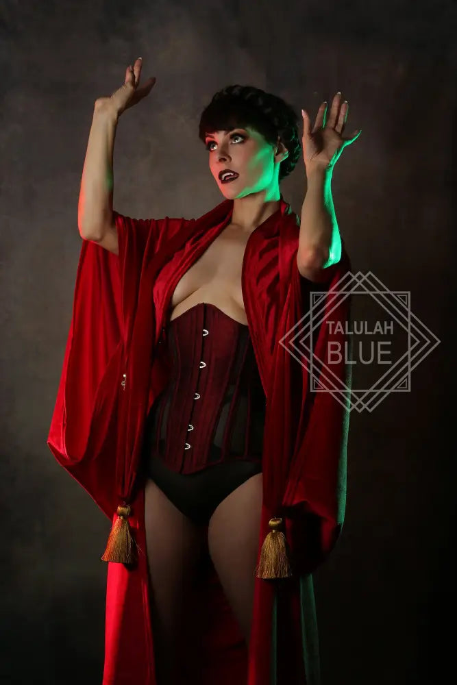 red 1920's flapper dress velvet gown robe