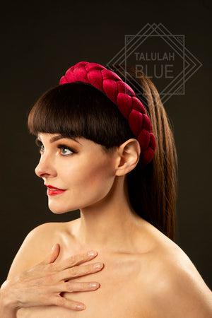 Red Wine Burgundy Plaited Velvet Headband