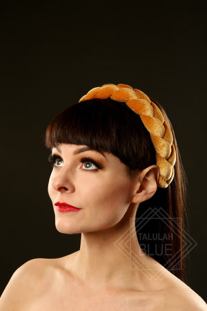 Mustard Plaited Velvet Headband 1920's burlesque costume