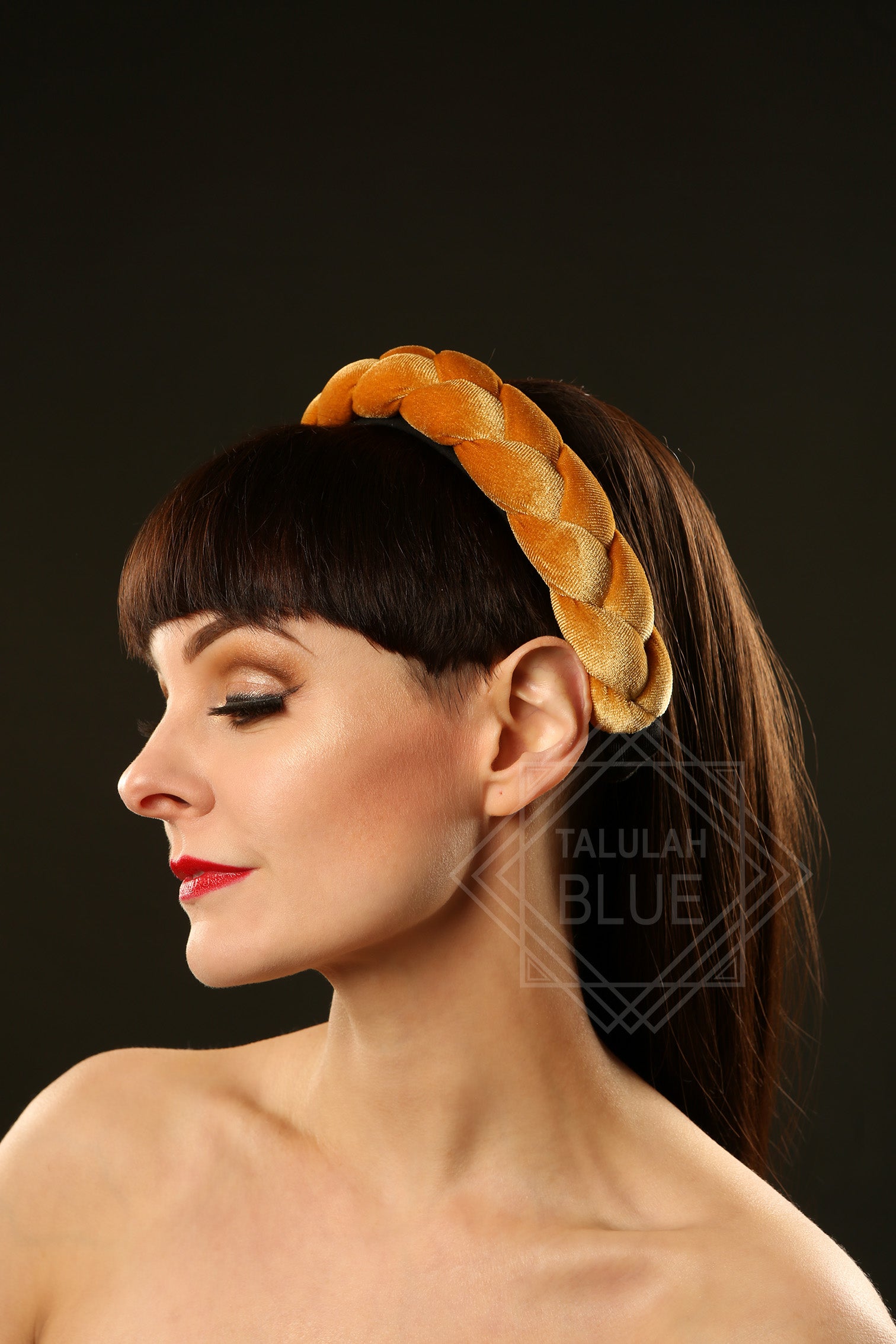 Mustard Plaited Velvet Headband 1920's burlesque costume