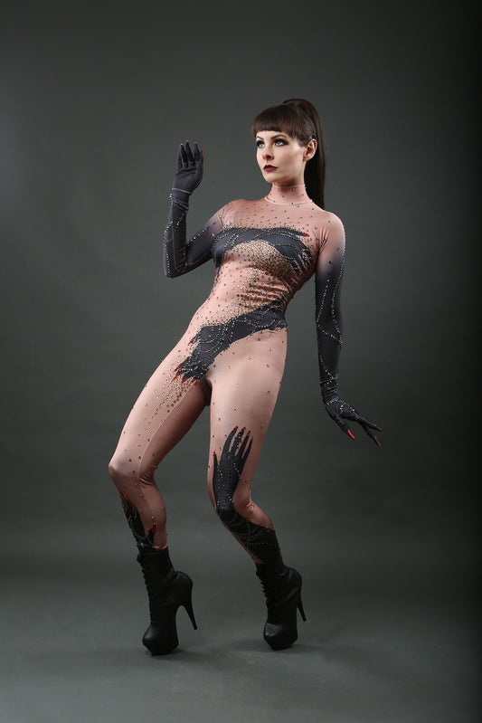 Glove Hands Full Body Rhinestone Catsuit