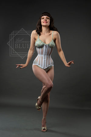 white mesh underbust corset burlesque costume